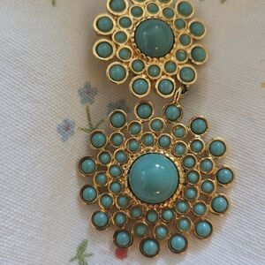 Blue and Gold Sunburst Earrings with Turquoise Accents